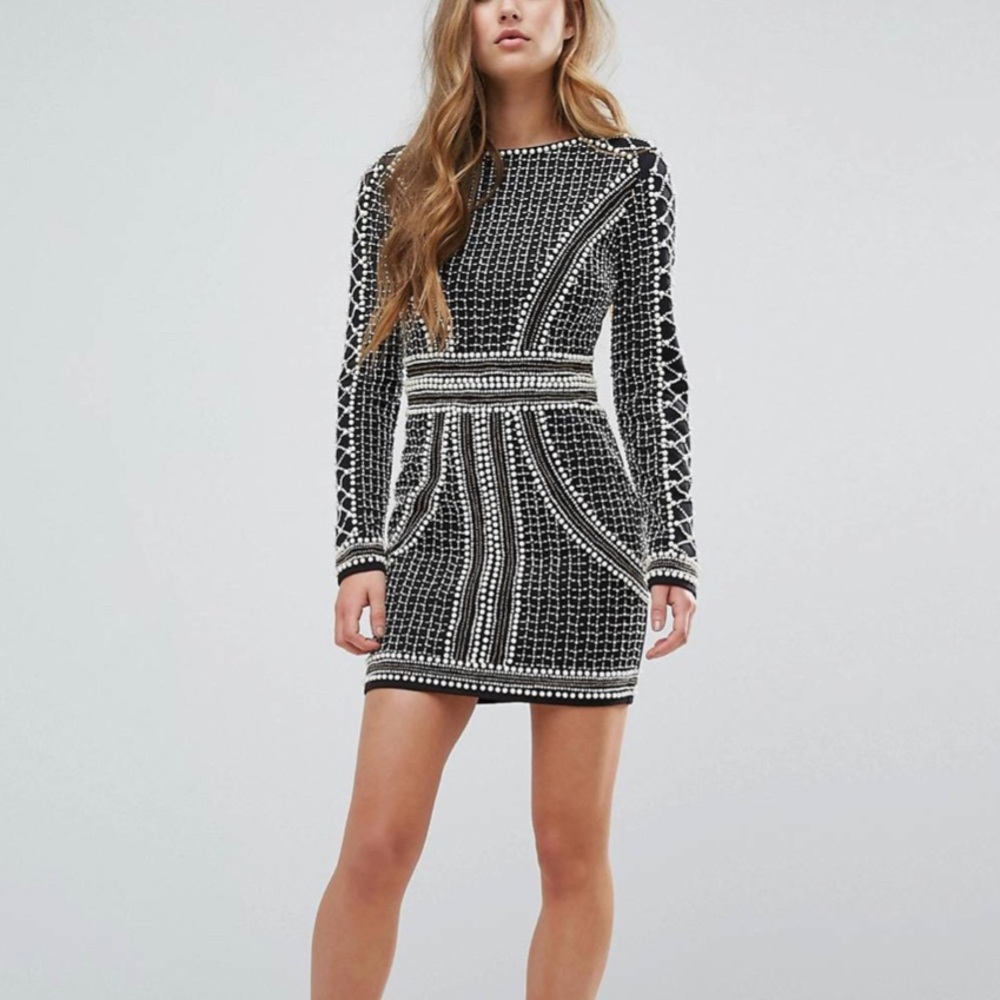 Missguided Peace + Love Pearl Embellished Mini Dress Size 8uk Size 4us